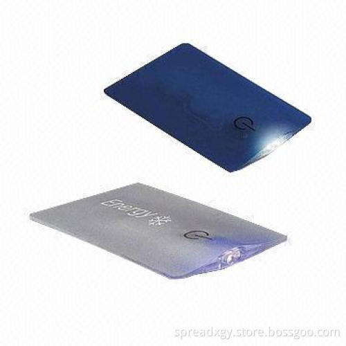 LED Torch, 2-piece LEDs, PVC Offset Printing, Card Shape, Very Good for Advertisement